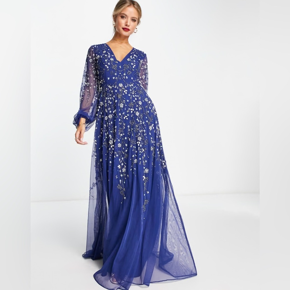 ASOS DESIGN Maxi Dress With Blouson Sleeve delicate floral embellishment mesh